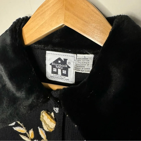 Storybook Knits Acorn Fruits Theme Cardigan Sweater Cotton Ramie Button L Black - Picture 5 of 7